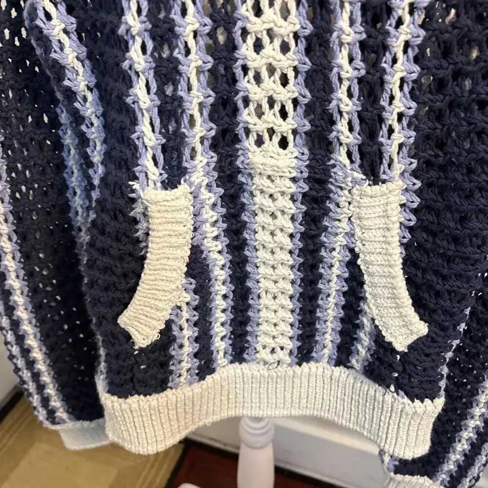 Free People Blue and White Crochet Stripe Sweater - Picture 2 of 12